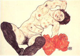 VES 36 Egon Schiele - Ženský akt se žlutým ručníkem