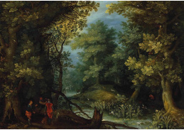 BRG-61 Jan Brueghel - Lovci s loveckými psy u potoka v zalesněné krajině
