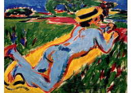 VELK 97 Ernst Ludwig Kirchner - Ležící modrý akt se slaměným kloboukem