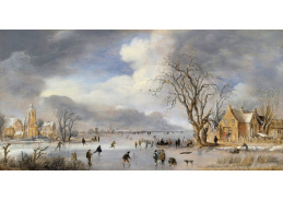 VH847 Aert van der Neer - Zimní krajina s bruslaři na zamrzlé řece