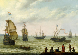 SO XIV-501 Abraham Willaerts - Pobřežní krajina s holandskými loděmi na rozbouřeném moři