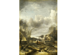 KO II-79 Jan van de Cappelle - Zimní krajina s mužem na okraji zamrzlé řeky