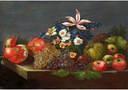 KO VI-107 Neznámý autor - Zátiší s květinami, granátovým jablkem a hrozny
