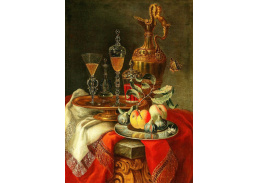 A-1481 Neznámý autor - Zátiší s ovocem, sklenicemi a pozlaceným stříbrným džbánem na stole