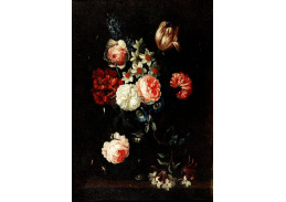 A-1492 Simon Hardimé - Růže, tulipány, narcisy, svlačec a další květiny ve skleněné váze