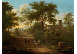 A-1740 Jacob de Heusch - Krajina s kostelem a mezky na stezce