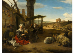 A-1745 Jan Baptist Weenix - Italská krajina s hostincem a starověkými ruinami