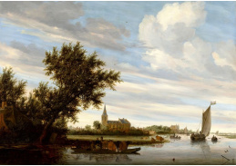 A-2500 Salomon van Ruysdael - Výhled na řeku s kostelem a přívozem