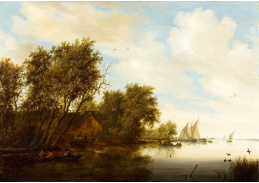 A-2501 Salomon van Ruysdael - Výhled na řeku s mužem lovícím kachny