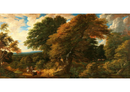 A-2573 Cornelis Huysmans - Zalesněná krajina s rolníky a jejich dobytkem
