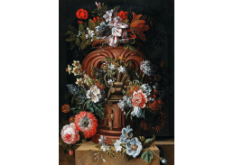 A-2808 Gaspar Peeter Verbruggen - Květiny v urně s reliéfem na kamenné římse
