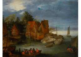 A-7007 Jan Brueghel - Vesnice na řece s přístavištěm