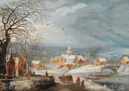 DDSO-4057 Neznámý autor - Zimní vesnická krajina s postavami