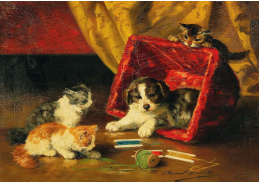 DDSO-4798 Alfred-Arthur Brunel de Neuville - Pes v košíku a tři kočky