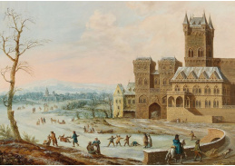 DDSO-5114 Johann Philipp Ulbricht - Postavy v zimní krajině s gotickým hradem
