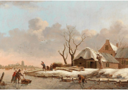 D-5882 Heinrich Wilhelm Schweickhardt - Zimní krajina s domy u zamrzlé řeky