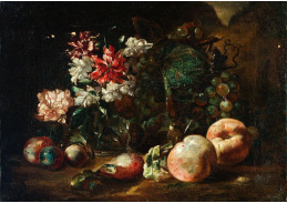 D-5981 Neznámý autor - Váza s květinami, broskvemi, hrozny a švestkami