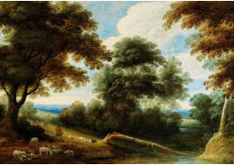 D-9468 Jacques d Arthois - Lesní krajina s pastýřem bránícím stádo před vlkem