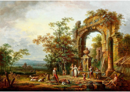 D-9496 Jean-Baptiste Claudot - Pastýři a rolníci u fontány u zničeného oblouku