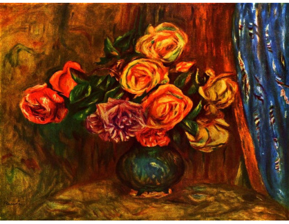 R14-163 Pierre-Auguste Renoir - Zátiší s růžemi a modrou záclonou