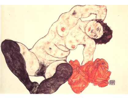VES 36 Egon Schiele - Ženský akt se žlutým ručníkem