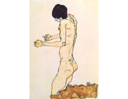 VES 95 Egon Schiele - Klečící nahá žena s otevřenou náručí