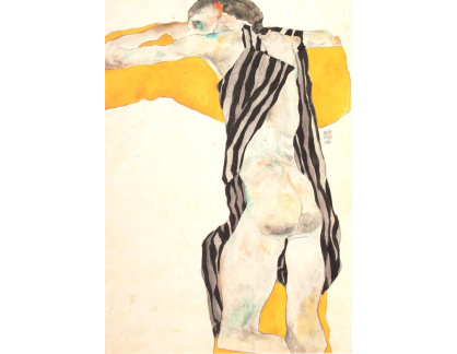 VES 100 Egon Schiele - Ležící nahá žena v pruhované haleně