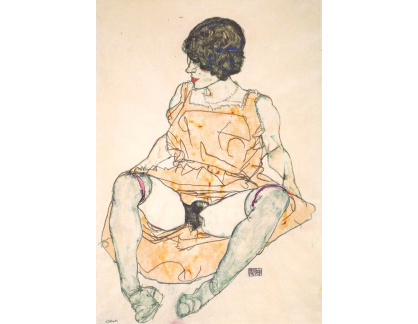 VES 156 Egon Schiele - Sedící žena s vykasanými šaty