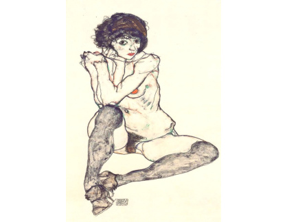 VES 164 Egon Schiele - Sedící ženský akt s lokty na kolenou