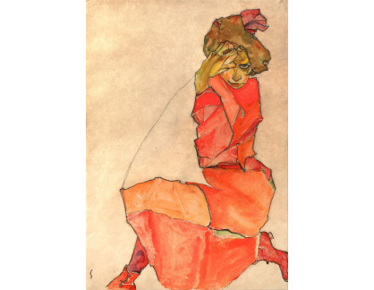 VES 249 Egon Schiele - Klečící žena v oranžových šatech