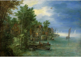 BRG-77 Jan Brueghel - Pohled na vesnici na řece