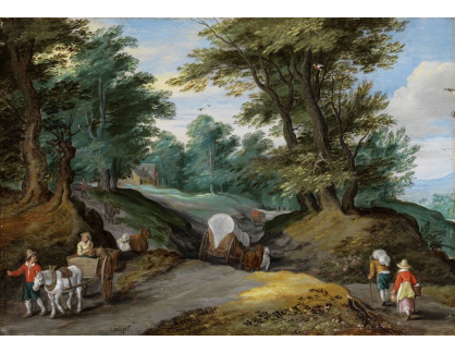 BRG-109 Jan Brueghel - Zalesněná krajina s koňskými povozy na cestě na trh