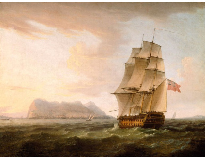 VANG168 Thomas Whitcombe - Britská plachetnice Man of War před skálami Gibraltaru