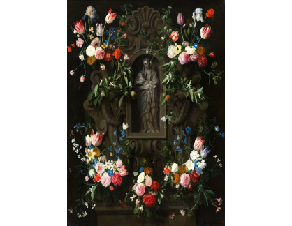 VH627 Daniel Seghers a Thomas Willeboirts Bosschaert - Věnec květin se soškou Panny Marie
