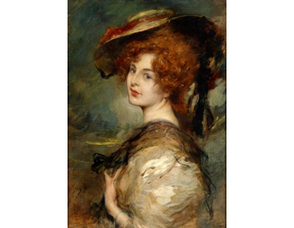 VCM 522 Leopold Schmutzler - Portrét dámy s červenými vlasy a kloboukem