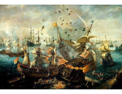 VL10 Cornelis Claesz van Wieringen - Exploze španělské vlajkové lodi během bitvy u Gibraltaru 25 dubna 1607