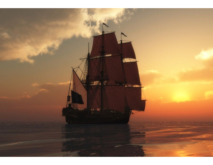 VL131 Neznámý autor - Pirátská loď v západu slunce