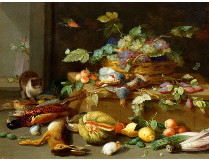 DDSO-768 Jan Van Kessel - Zátiší s ovocem, kočkou a ulovenými zvířaty