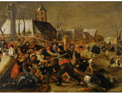 DDSO-1435 Marten Van Cleve - Zimní krajina s rolníky při rvačce poblíže kostela