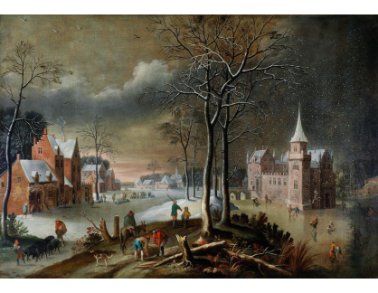 DDSO-1666 Jan Abrahamsz Beerstraaten - Zimní krajina s postavami a bruslaři