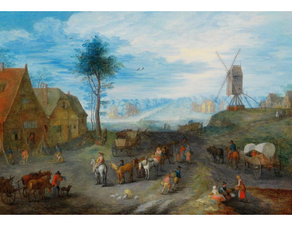 DDSO-1735 Joseph van Bredael - Vesnická krajina s větrným mlýnem a krytý vůz