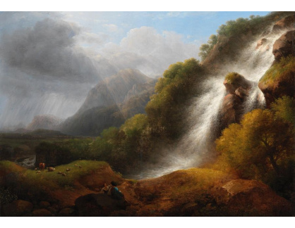 DDSO-1750 Lorenz Adolf Schönberger - Vodopád v italské krajině s pastýři