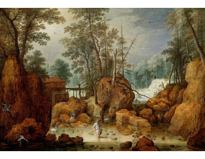 DDSO-1768 Marten Ryckaert - Rybář na řece v zalesněné krajině
