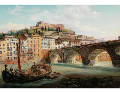 DDSO-1780 Natale Gavagnin - Pohled na Veronu u řeky Adige a Ponte Pietra
