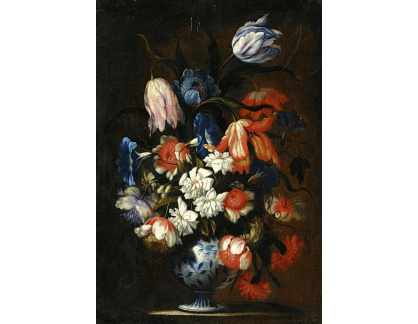 DDSO-1962 Francesco Mantovano - Zátiší s tulipány, karafiáty a dalšími květinami v modré váze