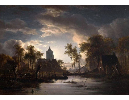 SO VI-45 Jacob Abels - Řeka s kostelní věží za svitu měsíce