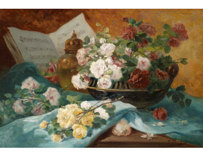 SO XIII-172 Eugene Henri Cauchois - Květinové zátiší s růžemi v misce