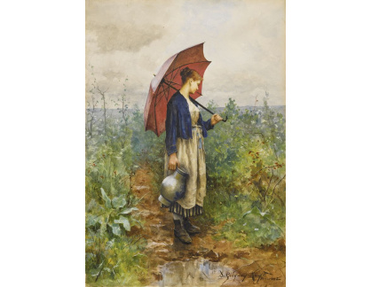 XV-369 Daniel Ridgway Knight - Portrét ženy s deštníkem a džbánem na vodu