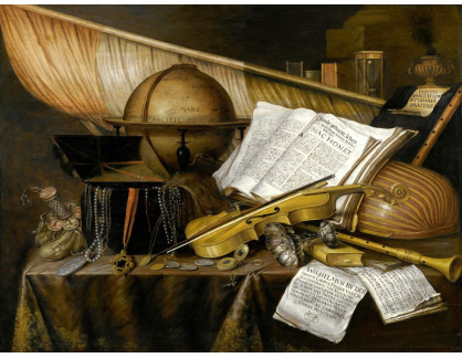 SO XVI-501 Edwaert Collier - Zátiší houslemi, globusem a knihou