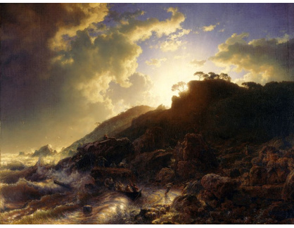 SO XVI-158 Andreas Achenbach - Západ slunce po bouři na pobřeží Sicílie